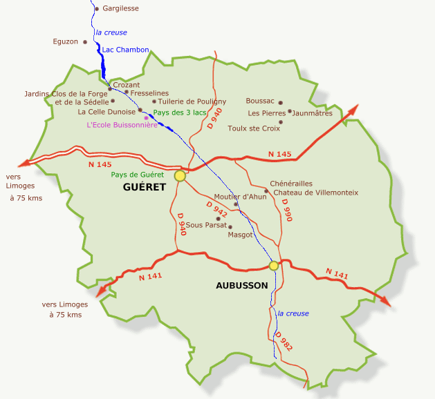 Carte des sites touristiques de la Creuse